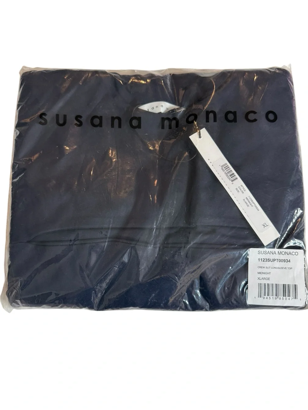 NWT Susana Monaco Midnight Navy Crew Slit Cutout Long Sleeve Top XL Chic NEW - Picture 4 of 9